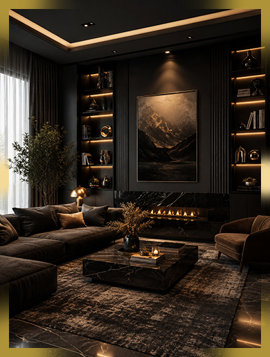 Moody dark-toned living interior