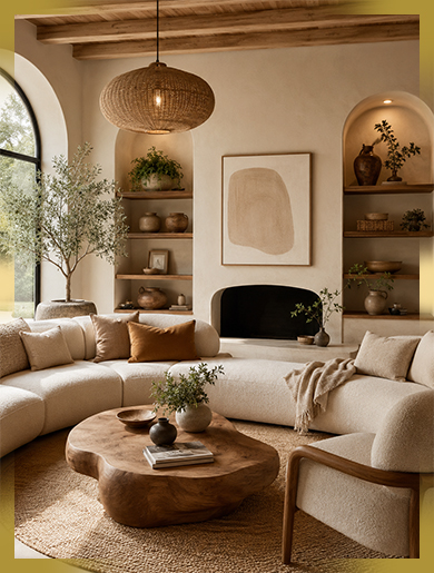 Airy organic living space with natural textures